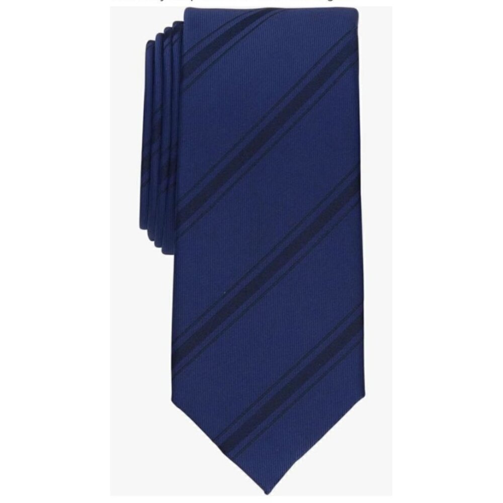 NWT AlfaTech by Alfani Navy Blue Trinity Stripe Stain Resistant Neck Tie OS